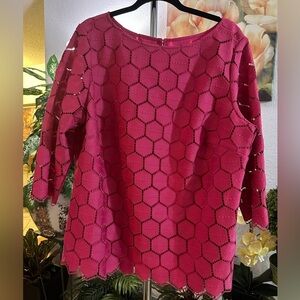 RSVP by Talbots pink hexagon eyelet layer blouse size 2X